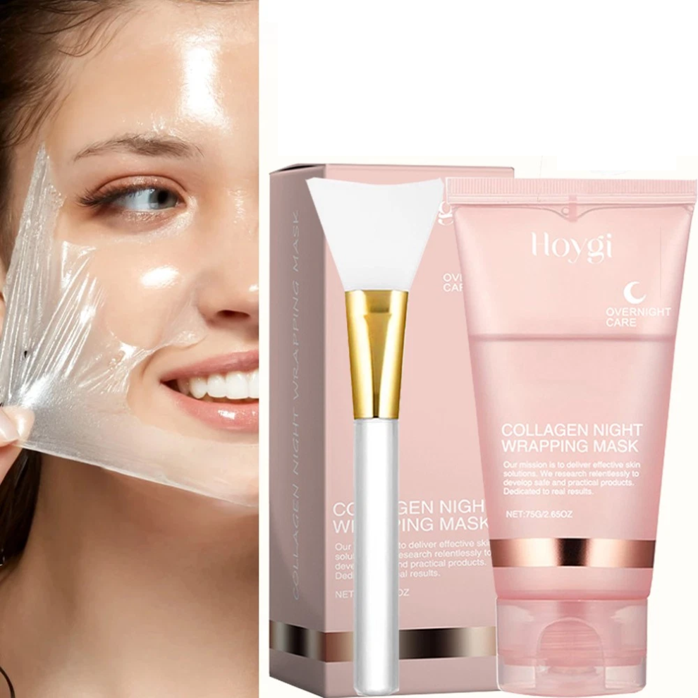 (1* Mask + 1* Brush) Collagen Night Wrapping Mask Overnight Wrapping Peel Off Natural Facial Mask