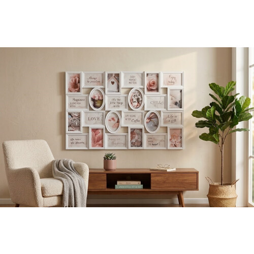 24 Collage White Wall Photo Frame Plastic 58x86Cm