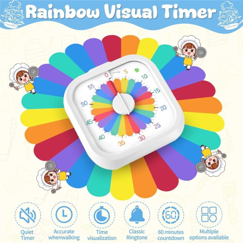 Visual Timer Rainbow, 60 Minute Countdown Timer for Children & Adults, Silent Operation for Classroom Kitchen Home 2