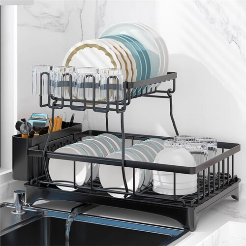 Kitchen Countertop Large Dish Drying Rack Removable High-Capacity Dish Drainer Double-Layer Dish Rack 2