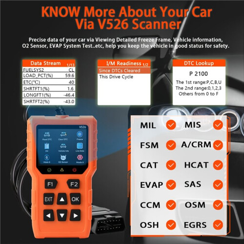 V526 Professional OBD2 Scanner for Automotive Engine System Diagnostic Code Reader 2