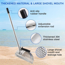 Grote Zandschep met Lange Steel, Gemaakt van Roestvrij Staal, Geschikt voor Metaaldetectie op Het Strand.