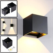 Aplique de pared LED de 12 W para interior/exterior, IP65, ajustable, diseño moderno, luz blanca cálida.