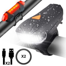Wotumeo LED-fietslamp, fietsverlichting, voor- en achterlicht, USB-oplaadbare LED-koplamp voor mountainbikes