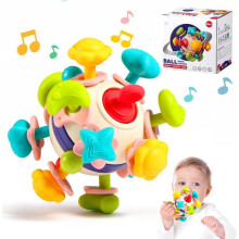 Erste Beißrassel für Babys, Babyspielzeug für 1-Jährige, Montessori-Spielzeug, Babyentwicklung 0-12 Monate, Geschenk für Mädchen und Ju