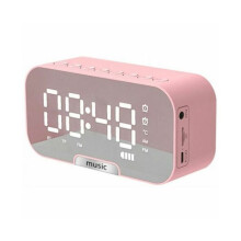 5-in-1 Multifunktionsuhr, Bluetooth-Lautsprecher, FM-Radio, digitaler Spiegelwecker, Temperaturanzeige, wiederaufladbar – Rosa