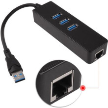 RJ45 Ethernet-adapter - USB 3.0 - 3 poorten - 1000 Mbps - Zwart - Bekabelde netwerkhub