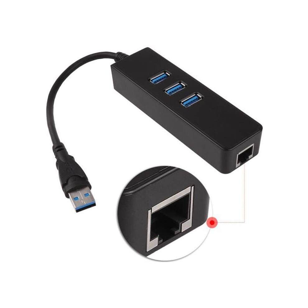 Rj45 Ethernet Adapter - Usb 3.0 - 3 Ports - 1000Mbps - Wired Network Hub Black 6485316041109