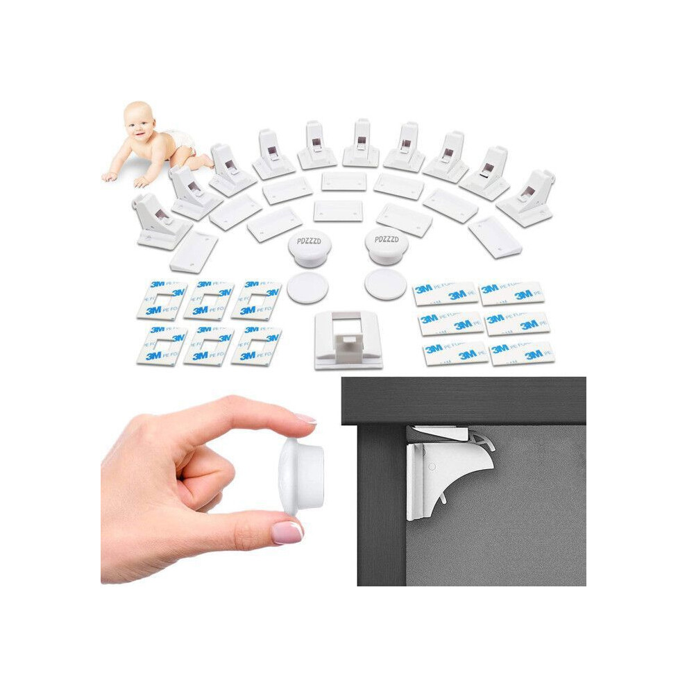 10 Hidden Child Door Locks, Baby and Child Safety Drawer Locks for Cupboards and Drawers with 2 Magnetic Keys and Installation Tools
