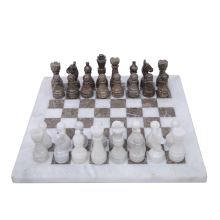 Marble Chess Set White & Grey Pieces Luxury Stone Board Game Gift 15 x 15