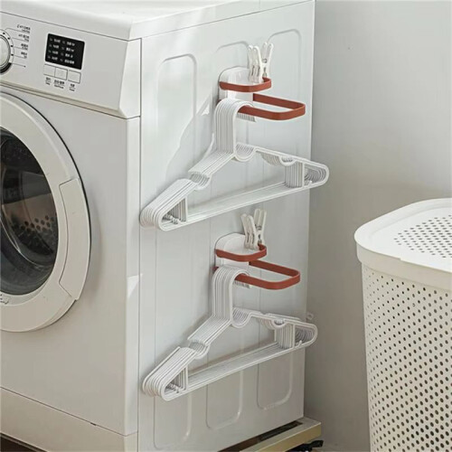 Multifunctional Clothes Hanger Storage Rack Punch-Free Wall-Mounted Double-Layer Foldable Clothes Rack Storage Rack B 1