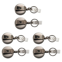 6 Pack Retractable Badge Holder Reel,Metal ID Badge Holder with Belt Clip Key Ring for Name Card Keychain Black