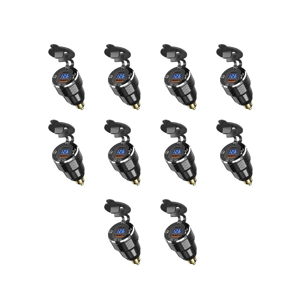 10X Pd 3.0 Type C Usb Fast Charger Din To Usb And 18W Qc 3.0 Power Outlet With Voltmeter For 12V-24V 4714141209623