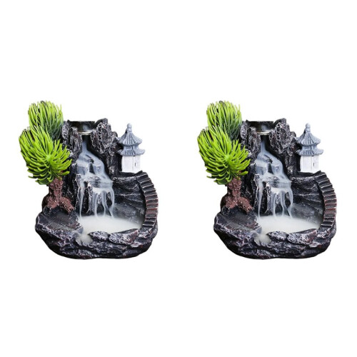 2X High Mountain Flowing Waterfall Backflow Incense Burner Home Fragrance Diffuser Incense Burner Decoration,A 1