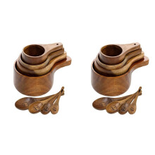 Conjunto de 16 Xícaras e Colheres Medidoras de Madeira para Assar e Cozinhar - Ideal para Padeiros e Cozinheiros Domésticos