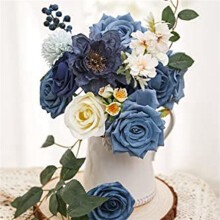 4X Flores Artificiales Peonía Azul Polvorienta Falsa Combinación de Flores para Boda DIY Ramos de Novia Centros de Mesa Decoraciones para El Hogar