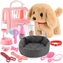 Walking Dog Toys for Kids WOOTOY, 14Pcs Electric Interactive Toy Plush Puppy Dog Barking Wagging Tail, Birthday gifts
