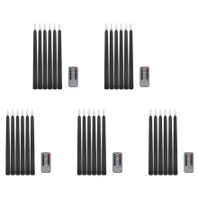 30x Remote Halloween Taper Candles,Black Color Flameless Fake Pillar Candles,Battery Candles with Contain