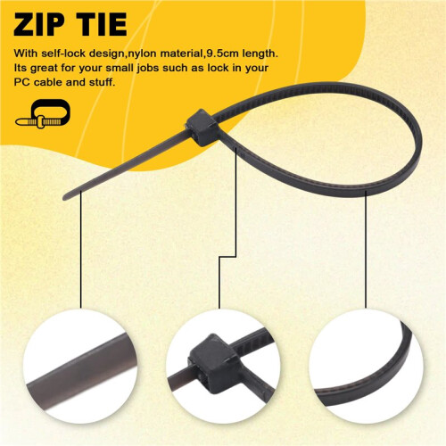 1000 Pcs Black nylon Cable Zip Tie Fasten Wrap 95mm x 2mm 1