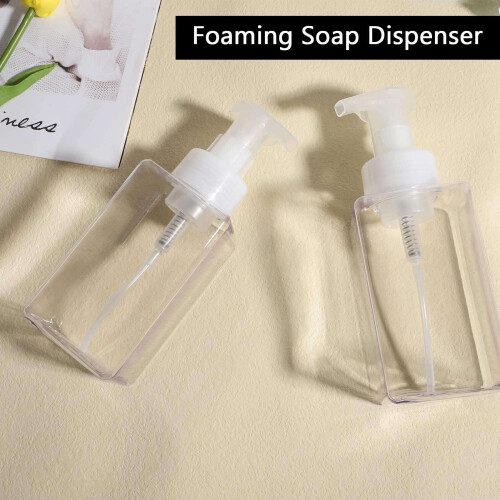 2 Pack Foaming Soap Dispenser 15Oz Refillable Foam Liquid Hand Soap Empty Plastic Pump Bottle Container - Clear 450Ml 1