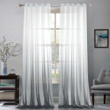 Curtains linen look semi-transparent curtains living room set of 2 H 244 x W 132 cm gradient curtains with eyelets gray semi-transparent linen