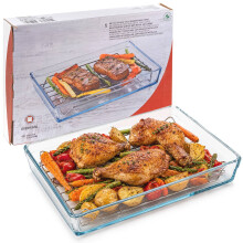 Rectangular Glass Oven Dish Tray Baking W/ Metal Grate
