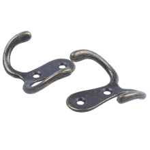 2 x Screw hook Retro metal double hook Metal wall mount hanger coat Antique bronze for hats