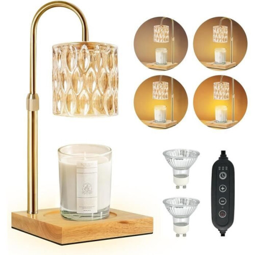Adjustable Electric Candle Warmer Lamp with 2 Bulbs, Timer and Dimmer for Jar Candles, Height Adjustable