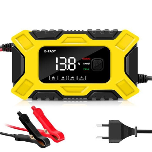 Chargeur de batterie intelligent 12 V 6 A avec affichage LED, usage universel, protections multiples, format compact