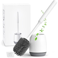Silicone Toilet Brush Antibacterial Quick Dry Wall Mounted Grey with Durable Holder