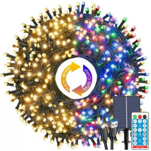 Guirlande lumineuse LED de 20 m pour jardin, 200 LED blanc chaud et multicolores, 8 modes d'éclairage, télécommande, intensité variable