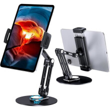 Foldable Rotating Tablet Stand Compatible with iPad and Samsung, 360 Degree Base, Foldable Arm, Aluminum Alloy