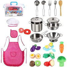 Ensemble de 26 accessoires de cuisine pour enfants, idéal comme cadeau d'anniversaire pour filles et garçons.