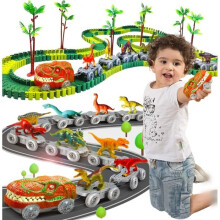 Set di piste per macchinine a tema dinosauri, 245 pezzi, pista flessibile da 309 cm, regalo educativo creativo per bambini dai 3 ai 10 anni,