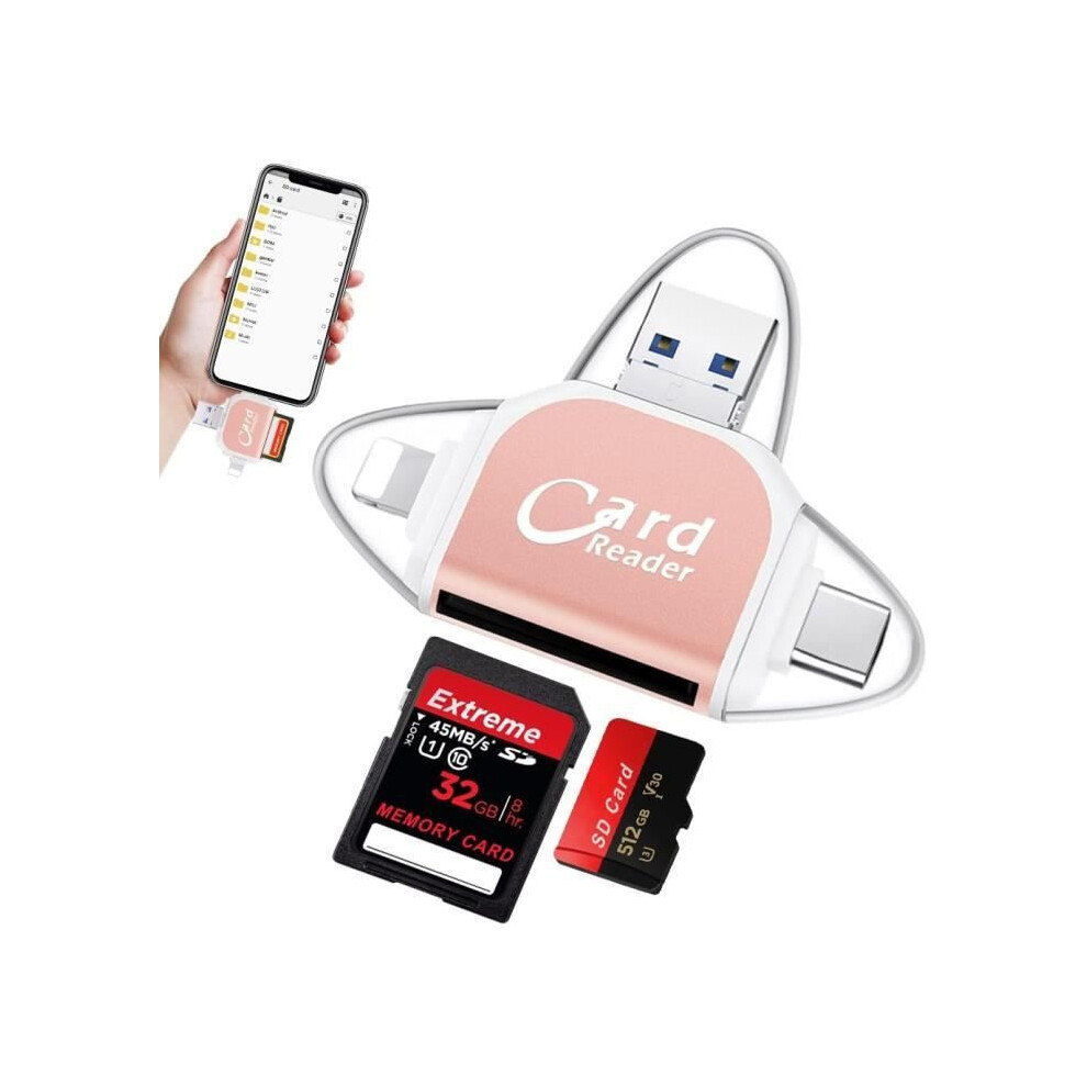4-In-1 Sd Tf Card Reader 5Gbps Compatible With Ios Android Windows Compact And Portable Pink 3357474421297