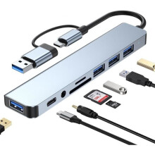 USB C 3.0 Hub 8 in 1 Compatible with MacBook and PC 5 Gbps Aluminium Grey