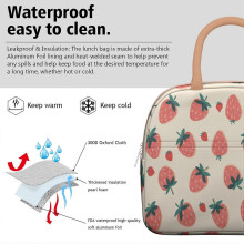 Strawberry Lunch Bag for Women – Leakproof, Reusable Cooler Tote with Front & Side Pockets, Compatible with Office/Work/Picnic