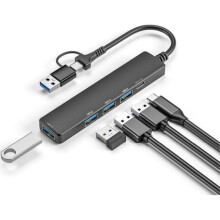 USB 3.0 and USB C Hub 2 in 1 with 5Gbps Data Transfer, Plug and Play, Black Compact Design
