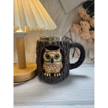 Handmade Raccoon Owl Tree Hollow Resin Mug - Forest Animals Themed Coffee Cup with Handle, Unique Wildlife Design Drinking Mug for Nature Lovers