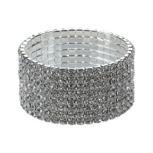 Wedding Bridal Stretchy 8 row Rhinestone Bracelet Bangle 28 mm