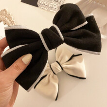(Black) 1pcs Bowknot Hair Clip Women Imitation Cashmere Hairpin Top Head Ponytail Barrettes Elegant Bows Hair Accessoires