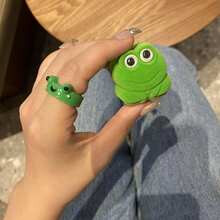 (Green) 2026 Cute Cartoon Frog Shaped Ring Couple Valentine's Day Frog Ring Cute Animal Ring Accessories Best Friend Pairing Ring Gifts