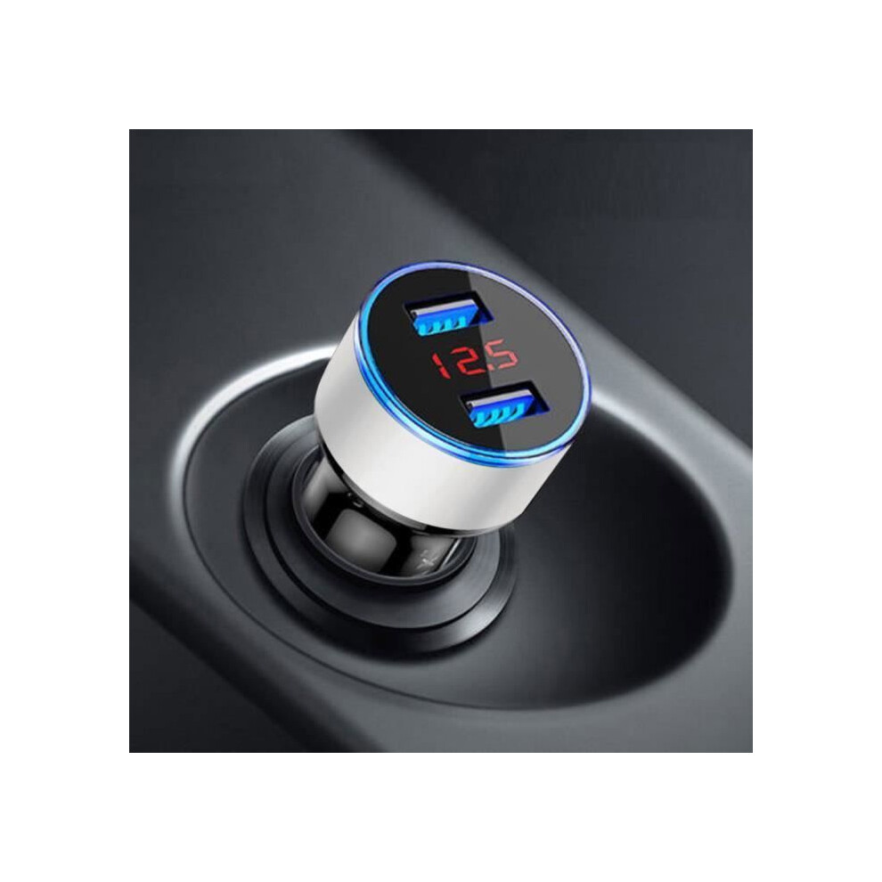 12V Car Charger 3.1A Dual Usb Ports Lcd Display Overvoltage Protection Compact Black 4906161411616