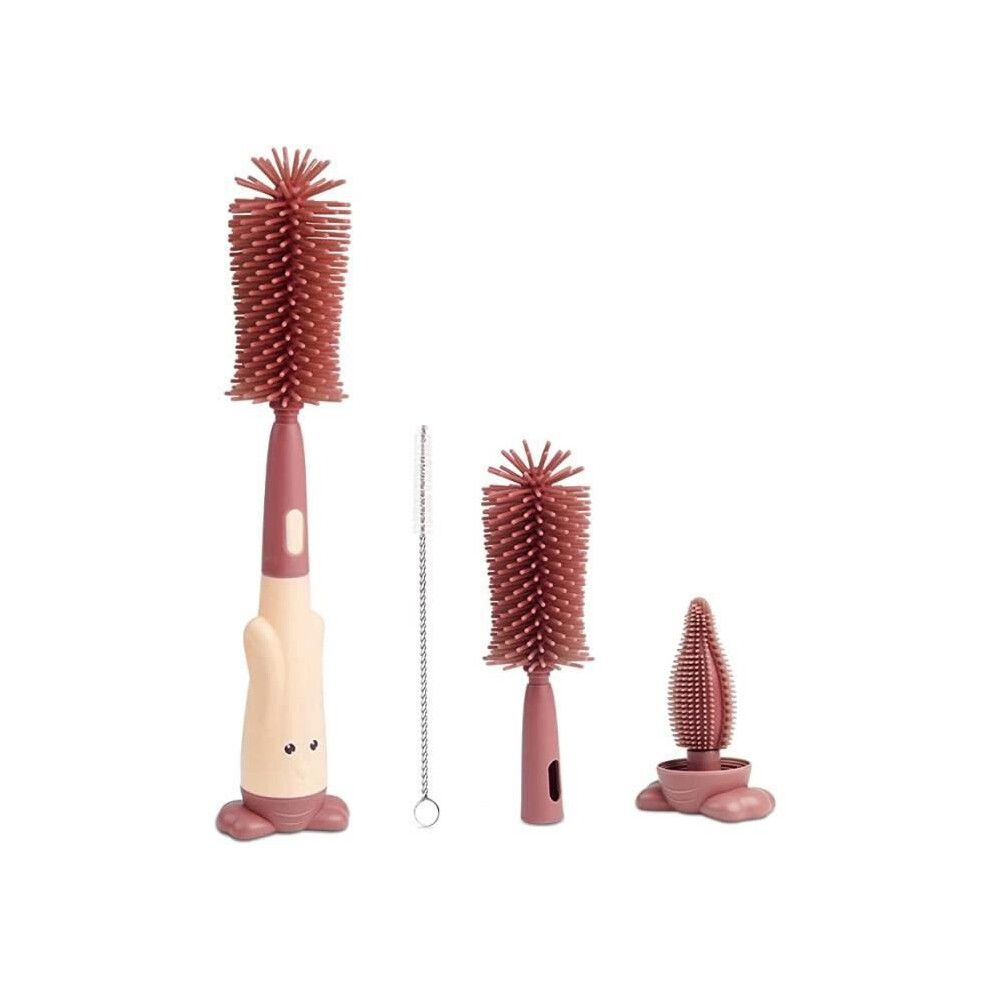 3 In 1 Silicone Bottle Cleaning Brush For All Bottle Sizes, Bpa Free, Durable And Scratch Free, Red 4906161411685