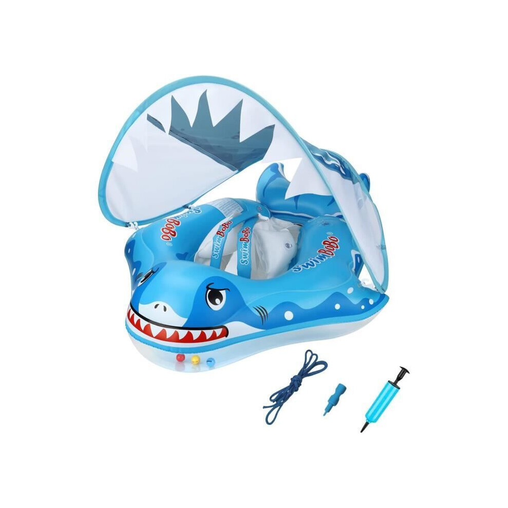 Baby Swimming Float Ring With Removable Canopy Inflatable Pool Seat For 3 To 12 Months Old Babies 4158636413162