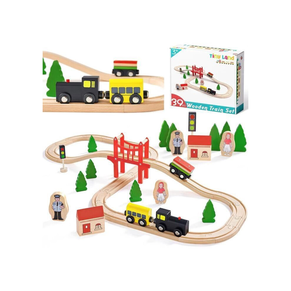 Wooden Train Set For Kids 39 Pieces With Expandable Track Diy Construction Toy Set 4158636413117