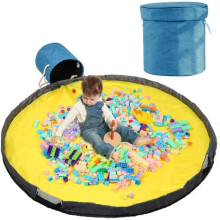 Kids Toy Storage Bag Play Mat, Toy Organiser Basket, Foldable Storage Sack, Blue, Large Capacity