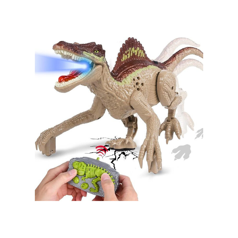 Remote Control Dinosaur Toy With Led Lights, Spray, Walking And Roaring, Realistic For Boys And Girls Aged 3+ Years, Yel Blue 8115885322931