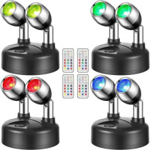 Adjustable LED Spotlights, Black, Set of 4, RGB 13 Colors, Remote Control, Dimmable, Rotatable