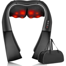 Heated Neck Massager with 3D Kneading, Black, Ergonomic Cervical Massage Pillow for Home Use